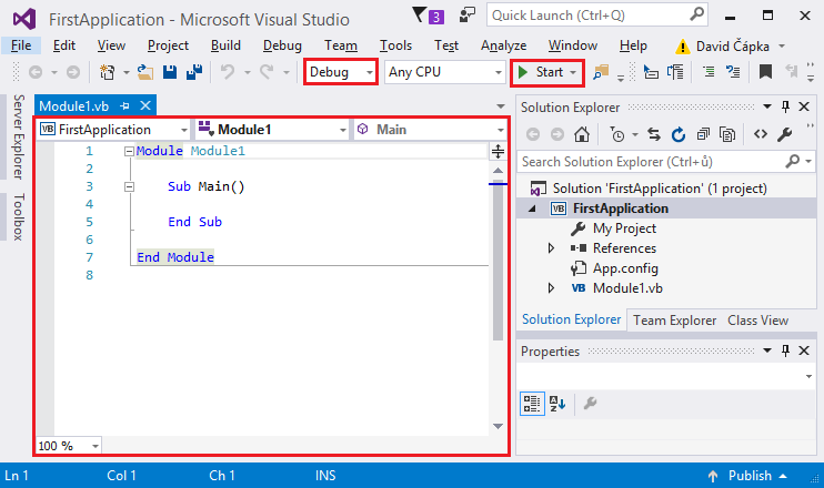 Visual Studio window - Visual Basic (VB.NET) Basic Constructs